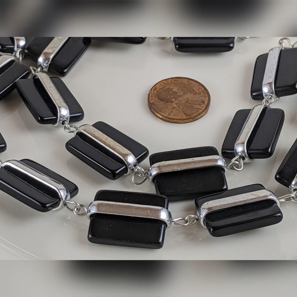 Whbm Black And Silver Rectangle Square Necklace - image 1